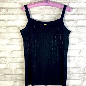 St John Sport Women's 100% Cashmere Black Beaded Ribbed Tank Top S LIKE NEW!